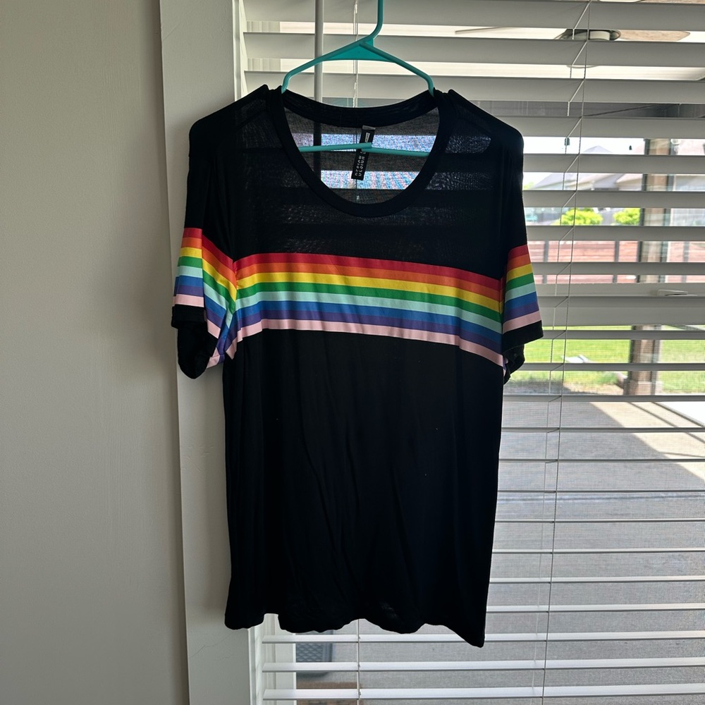 Black T-Shirt with Rainbow Stripes